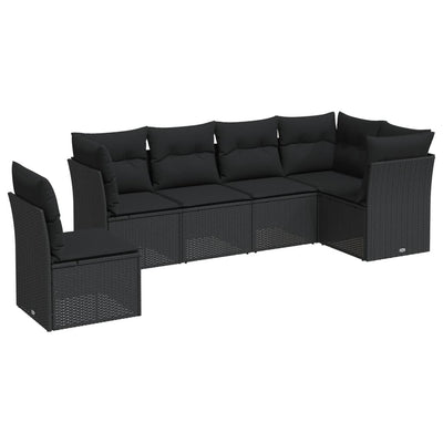 6 Piece Garden Sofa Set with Cushions Black Poly Rattan