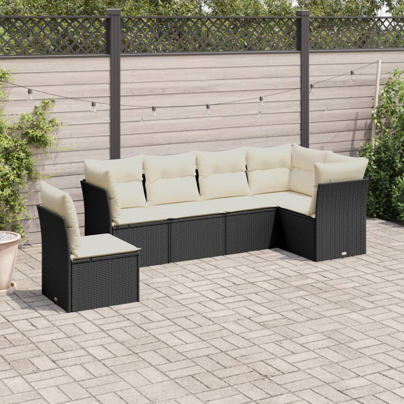 6 Piece Garden Sofa Set with Cushions Black Poly Rattan