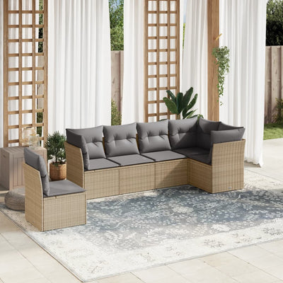 6 Piece Garden Sofa Set with Cushions Beige Poly Rattan