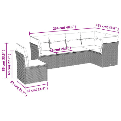 6 Piece Garden Sofa Set with Cushions Beige Poly Rattan