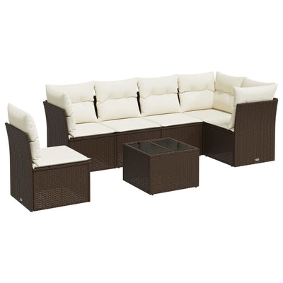 7 Piece Garden Sofa Set with Cushions Black Poly Rattan