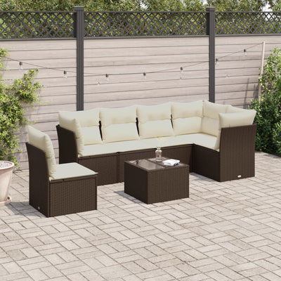 7 Piece Garden Sofa Set with Cushions Black Poly Rattan