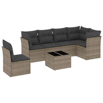 7 Piece Garden Sofa Set with Cushions Grey Poly Rattan