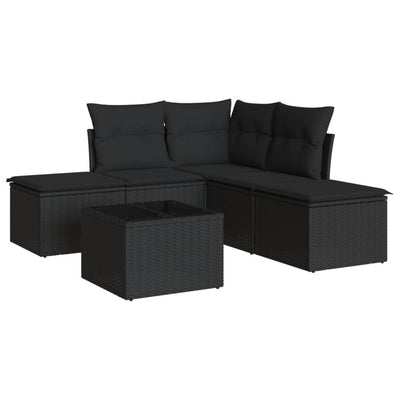 6 Piece Garden Sofa Set with Cushions Black Poly Rattan