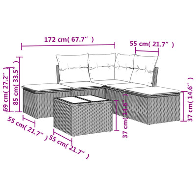 6 Piece Garden Sofa Set with Cushions Black Poly Rattan