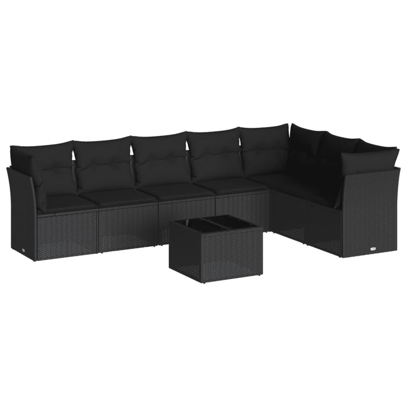 8 Piece Garden Sofa Set with Cushions Black Poly Rattan