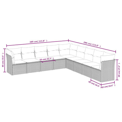 9 Piece Garden Sofa Set with Cushions Beige Poly Rattan