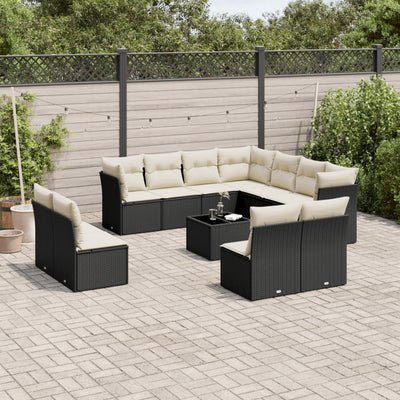 12 Piece Garden Sofa Set with Cushions Black Poly Rattan