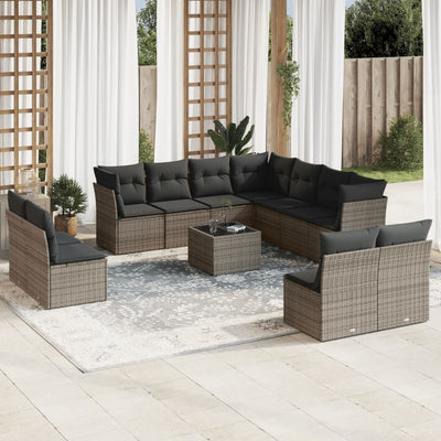 12 Piece Garden Sofa Set with Cushions Grey Poly Rattan