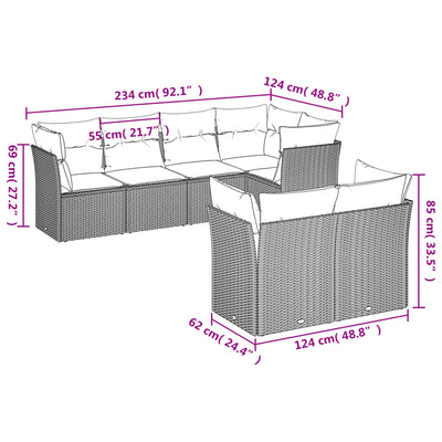 7 Piece Garden Sofa Set with Cushions Grey Poly Rattan