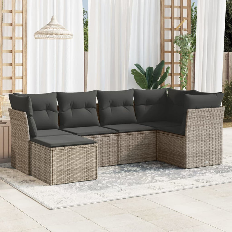 6 Piece Garden Sofa Set with Cushions Grey Poly Rattan