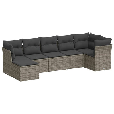 7 Piece Garden Sofa Set with Cushions Grey Poly Rattan