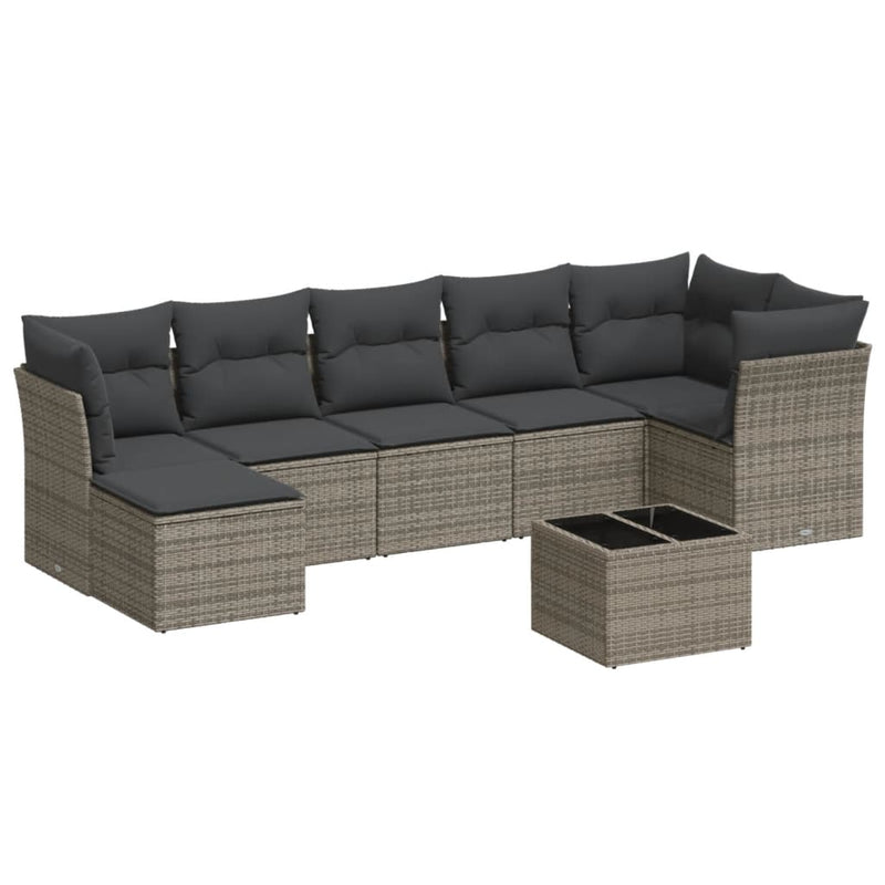 8 Piece Garden Sofa Set with Cushions Grey Poly Rattan