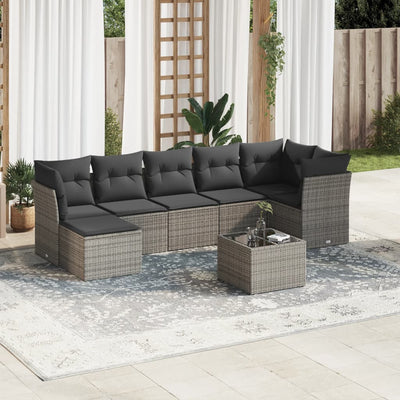 8 Piece Garden Sofa Set with Cushions Grey Poly Rattan