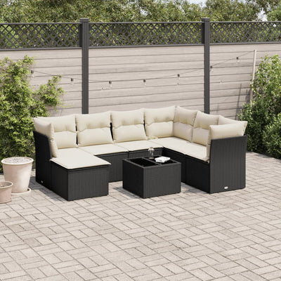 8 Piece Garden Sofa Set with Cushions Black Poly Rattan