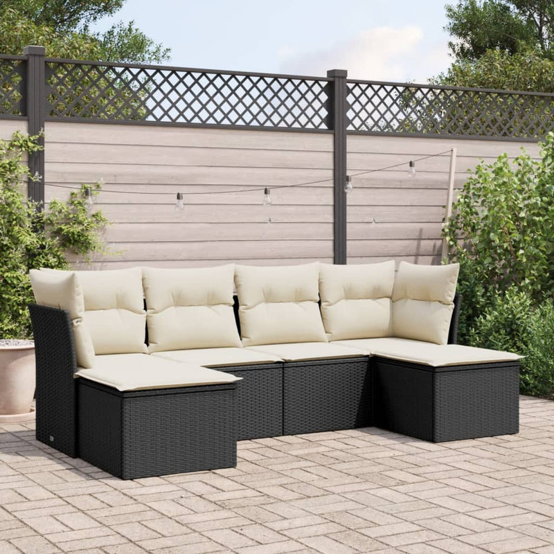 6 Piece Garden Sofa Set with Cushions Black Poly Rattan