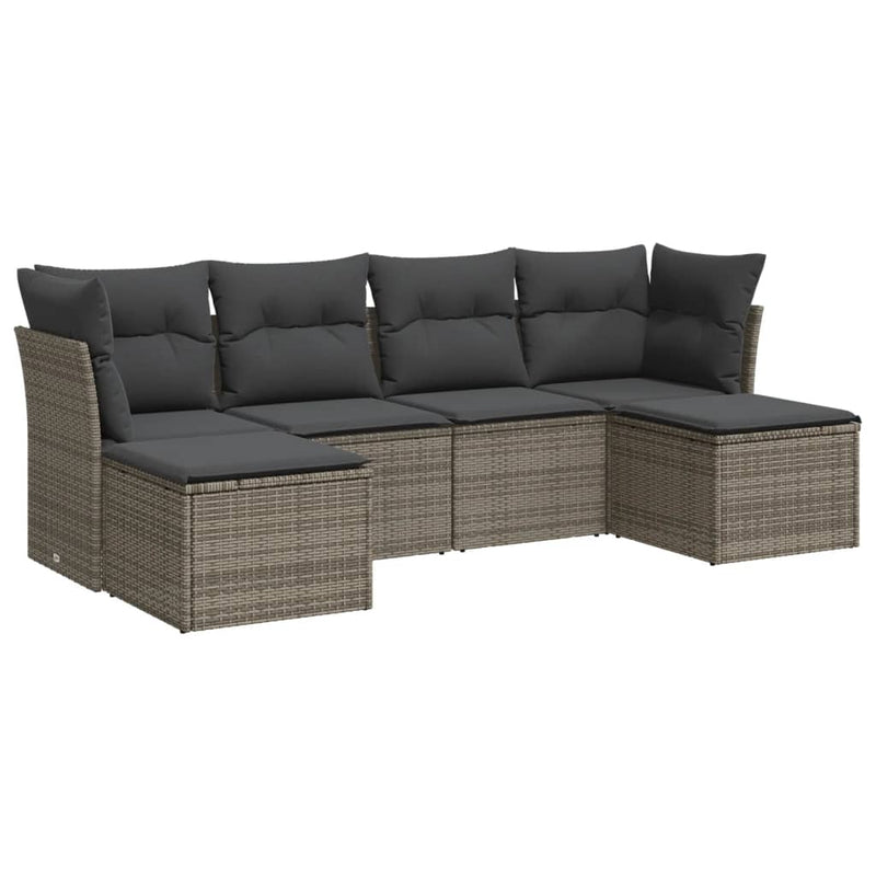 6 Piece Garden Sofa Set with Cushions Grey Poly Rattan