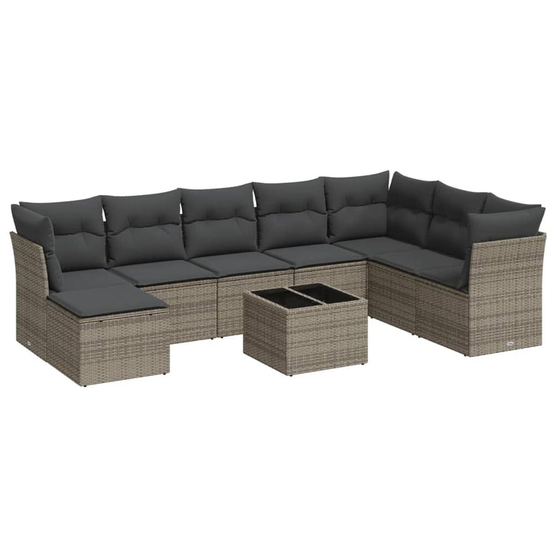 9 Piece Garden Sofa Set with Cushions Grey Poly Rattan