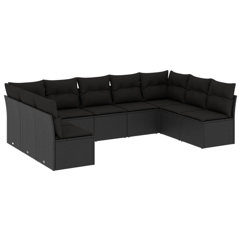 9 Piece Garden Sofa Set with Cushions Black Poly Rattan