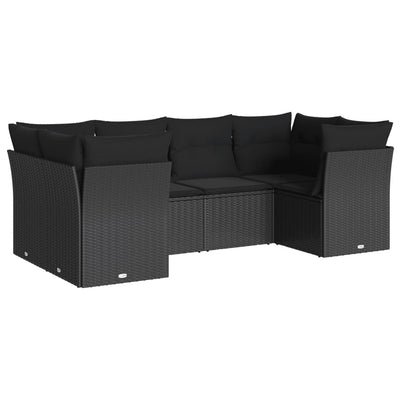 6 Piece Garden Sofa Set with Cushions Black Poly Rattan