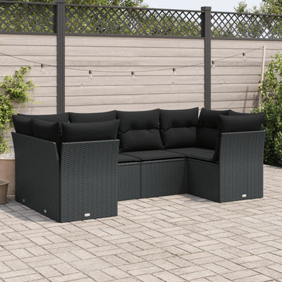 6 Piece Garden Sofa Set with Cushions Black Poly Rattan