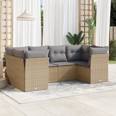 6 Piece Garden Sofa Set with Cushions Beige Poly Rattan