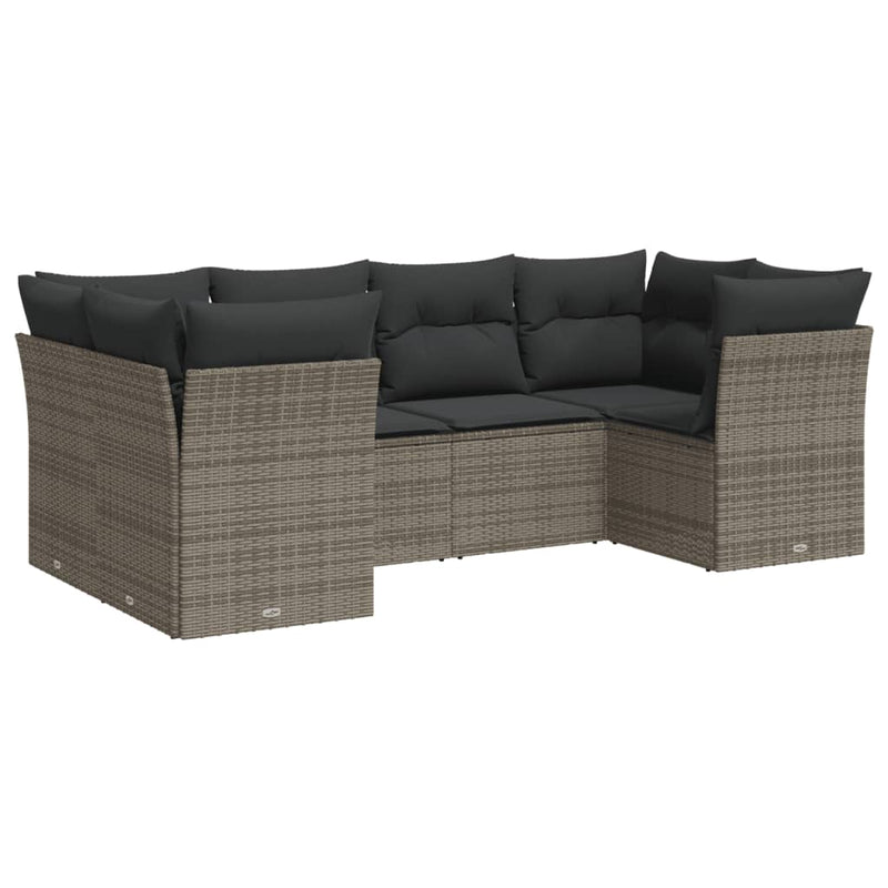 6 Piece Garden Sofa Set with Cushions Grey Poly Rattan