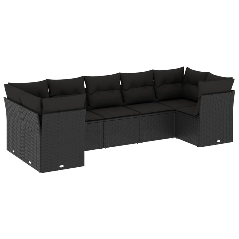 7 Piece Garden Sofa Set with Cushions Black Poly Rattan