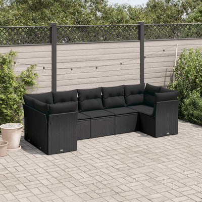 7 Piece Garden Sofa Set with Cushions Black Poly Rattan