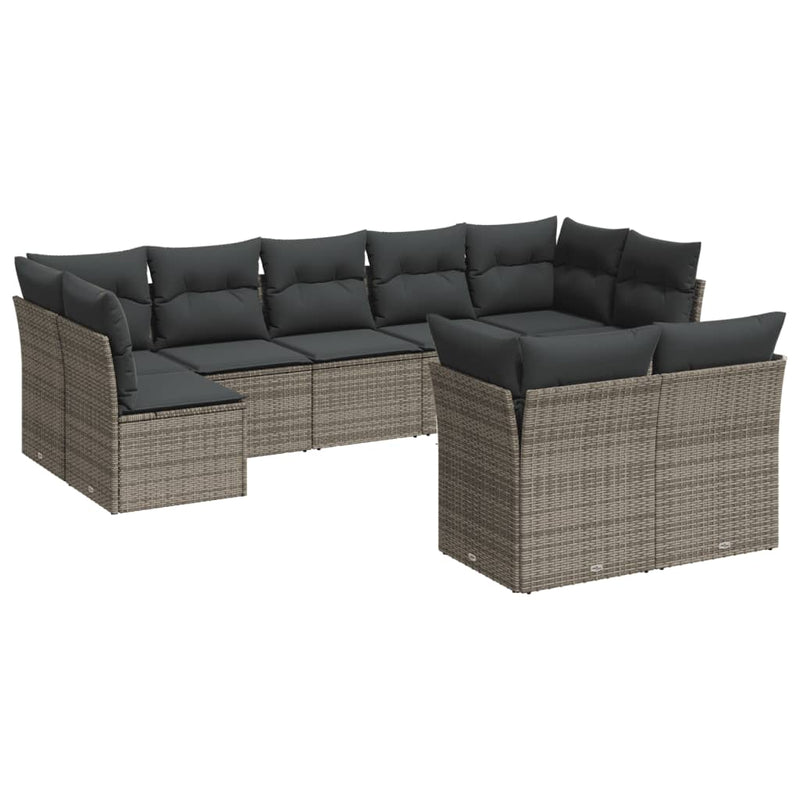 9 Piece Garden Sofa Set with Cushions Grey Poly Rattan