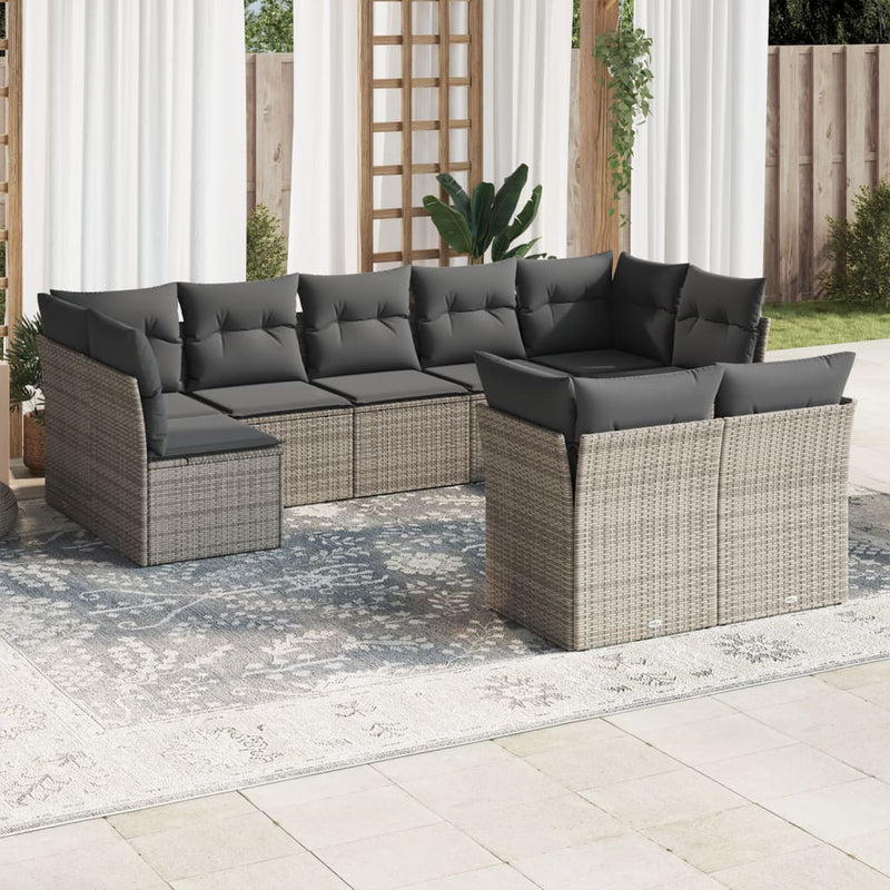 9 Piece Garden Sofa Set with Cushions Grey Poly Rattan