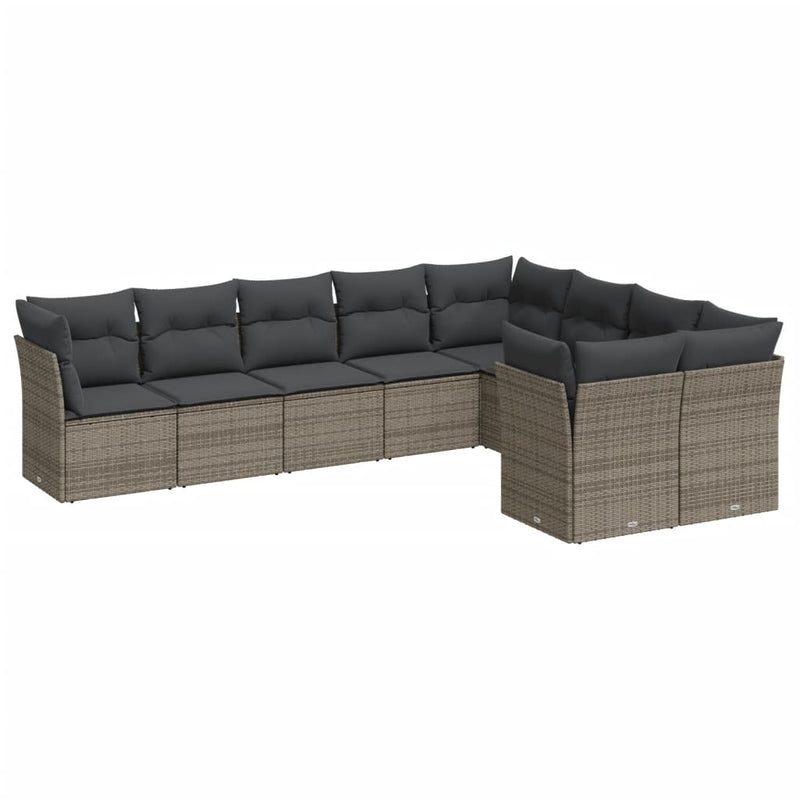 9 Piece Garden Sofa Set with Cushions Grey Poly Rattan