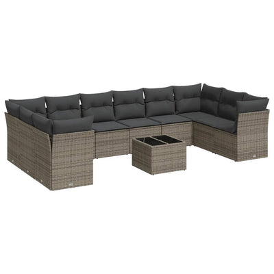 11 Piece Garden Sofa Set with Cushions Grey Poly Rattan