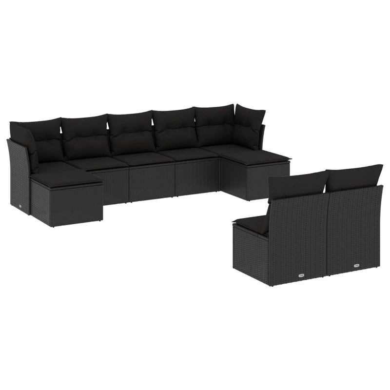 9 Piece Garden Sofa Set with Cushions Black Poly Rattan