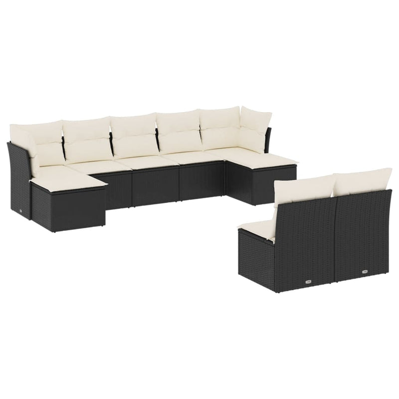 9 Piece Garden Sofa Set with Cushions Black Poly Rattan