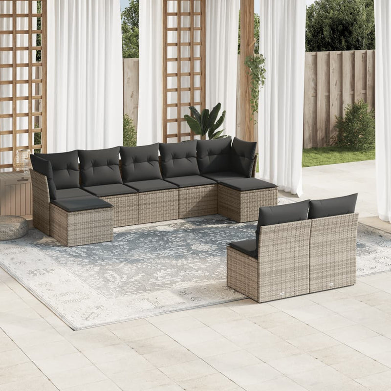 9 Piece Garden Sofa Set with Cushions Grey Poly Rattan