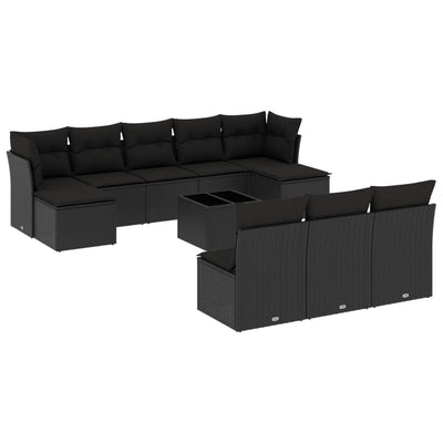 11 Piece Garden Sofa Set with Cushions Black Poly Rattan