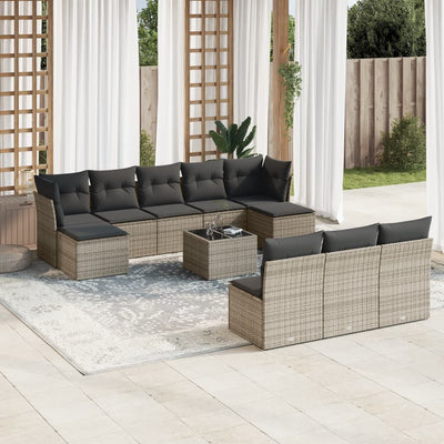 11 Piece Garden Sofa Set with Cushions Grey Poly Rattan