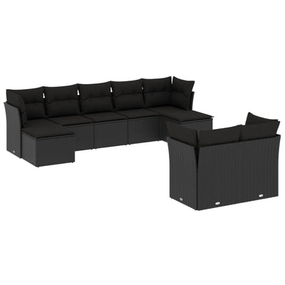 9 Piece Garden Sofa Set with Cushions Black Poly Rattan