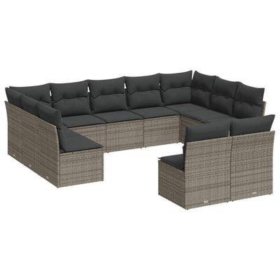 11 Piece Garden Sofa Set with Cushions Grey Poly Rattan