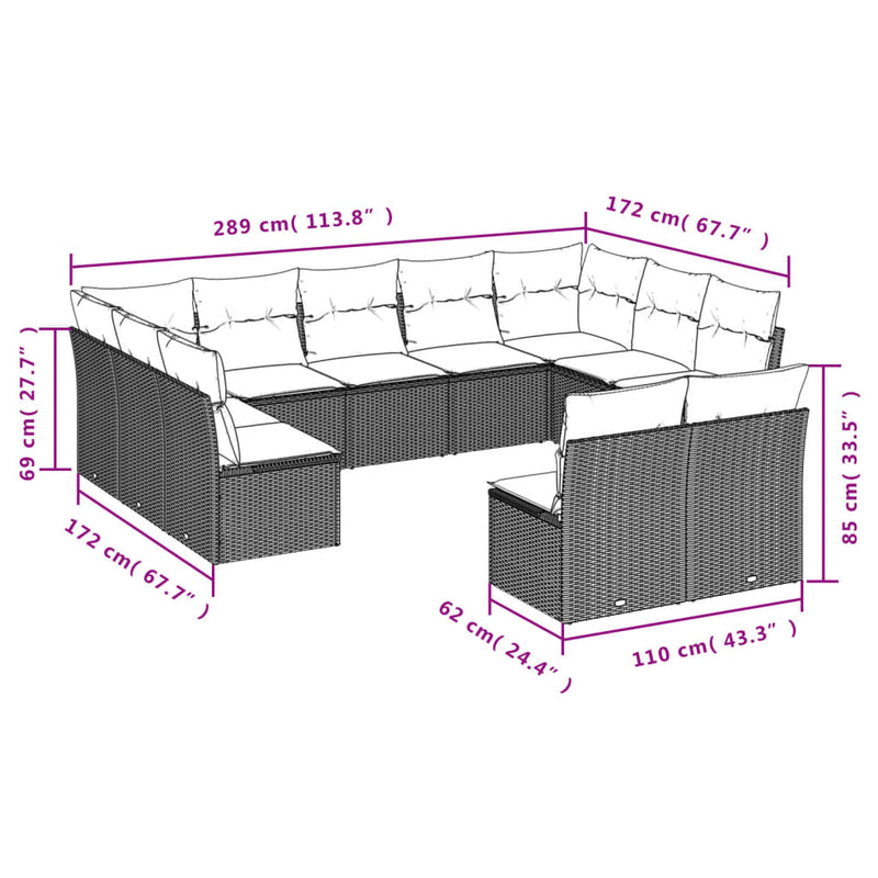 11 Piece Garden Sofa Set with Cushions Grey Poly Rattan