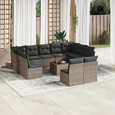 12 Piece Garden Sofa Set with Cushions Grey Poly Rattan