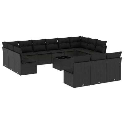 14 Piece Garden Sofa Set with Cushions Black Poly Rattan