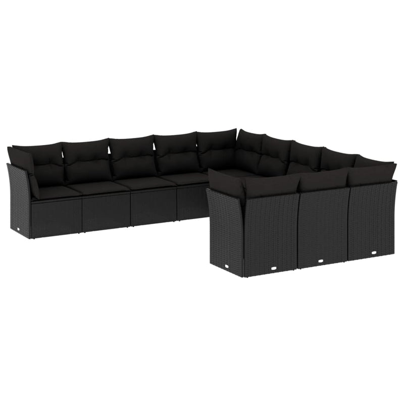 11 Piece Garden Sofa Set with Cushions Black Poly Rattan