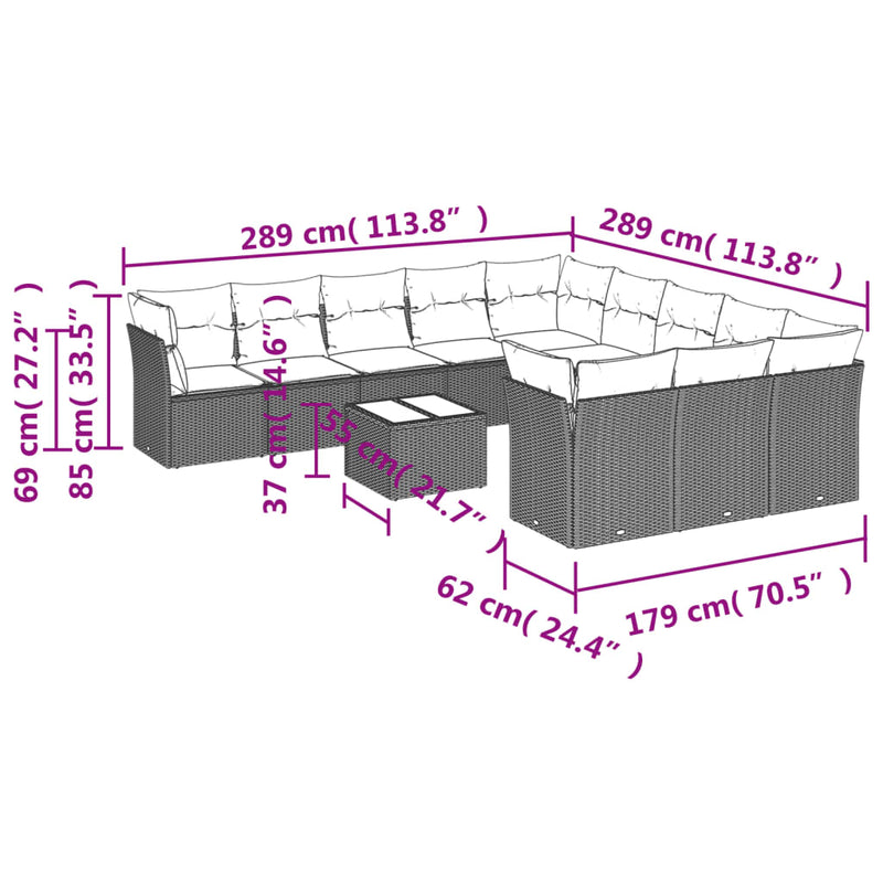 12 Piece Garden Sofa Set with Cushions Black Poly Rattan