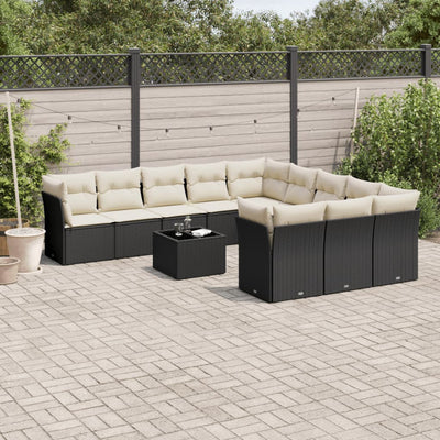 12 Piece Garden Sofa Set with Cushions Black Poly Rattan