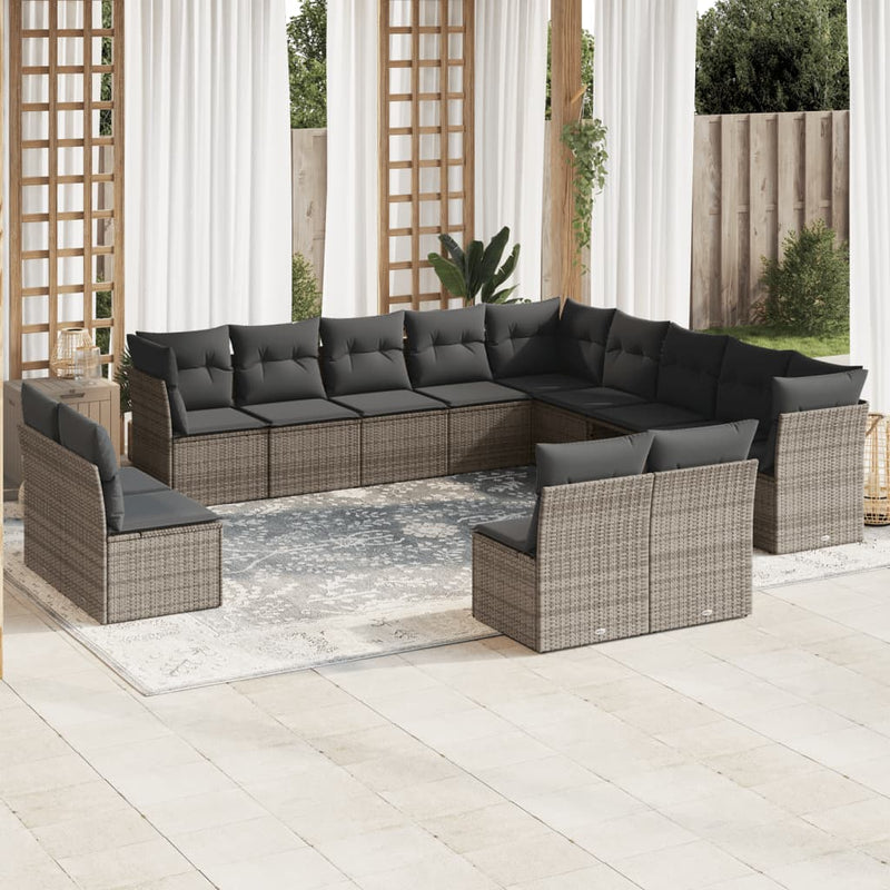 12 Piece Garden Sofa Set with Cushions Grey Poly Rattan