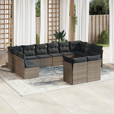 12 Piece Garden Sofa Set with Cushions Grey Poly Rattan