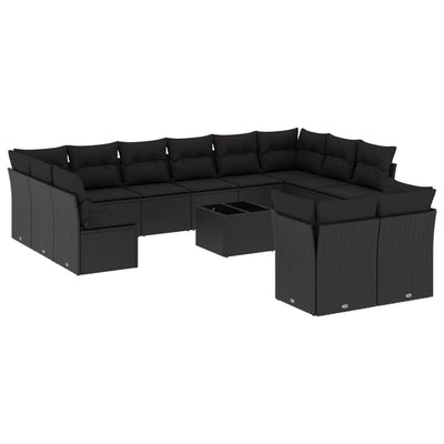 13 Piece Garden Sofa Set with Cushions Black Poly Rattan