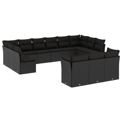 13 Piece Garden Sofa Set with Cushions Black Poly Rattan